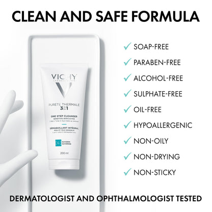 Vichy Gentle Facial Cleanser and Makeup Remover, Purete Thermal 3-in-1 Face Cleanser for Sensitive Skin, Hypoallergenic, Dermatologist Recommended, Paraben-Free, 200mL 🍁 All In One Marketplace Canada