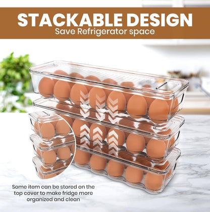 KICHLY Pack of 2 - Egg Basket for fridge - Egg Holder for Fridge - 14 Egg Container With Lid & Handle, Egg Container For Refrigerator, Stackable Plastic Egg Tray with Lids (Clear) 🍁 All In One Marketplace Canada