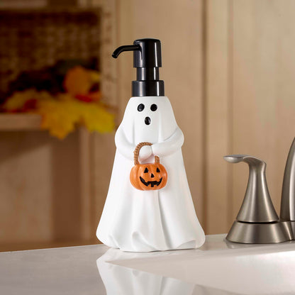 Avanti Linens – Soap Dispenser, Decorative Lotion Pump for Bathroom or Kitchen Countertop, Hand Painted Resin Halloween Decor (Ghost)