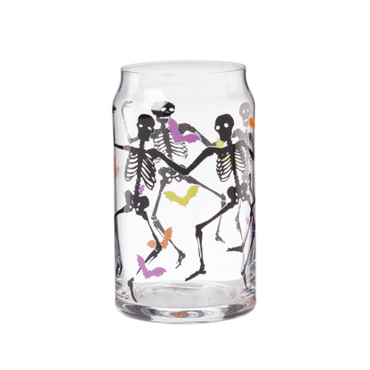 Cambridge Drinking Glasses, Halloween Harvest Can Cooler Glasses, Set of 12, Dishwasher Safe, Glass Cups, Spooky Iced Coffee Cups, Halloween Decor Spooky Scary Skeletons (Assorted, 12 Piece, 16 FL Oz)