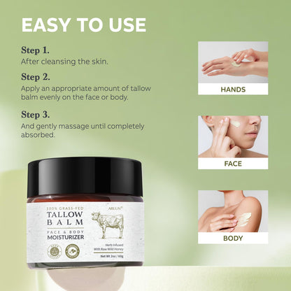 Beef Tallow and Honey Balm for Skin: Whipped Grass Fed Beef Tallow Balm Moisturizer with Raw Honey and Olive Oil for Face and Body - Natural Cow Fat Cream Unscented 🍁 All In One Marketplace Canada