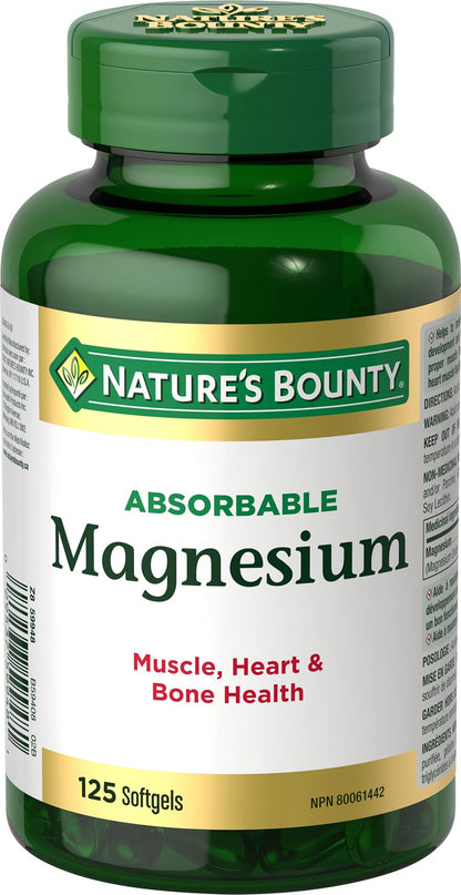 Nature's Bounty Absorbable Magnesium 400mg, Multi-coloured, 125 Softgels 🍁 All In One Marketplace Canada