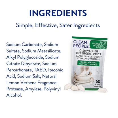 Clean People All Natural Dishwasher Pods - Cuts Grease & Rinses Sparkling Clean - Residue-Free - Phosphate Free Dishwashing Pods - Lemon, 120 Pack 🍁 All In One Marketplace Canada