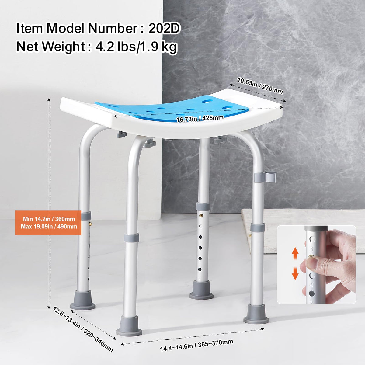 VEVOR Shower Chair, Adjustable Height Shower Stool, Shower Seat for Inside Shower or Tub, Non-Slip Bench Bathtub Stool Seat for Elderly Disabled Handicap, 350 LBS Capacity 🍁 All In One Marketplace Canada