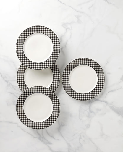 Lenox Gingham Black Halloween Porcelain Dinner Plate Set for 4