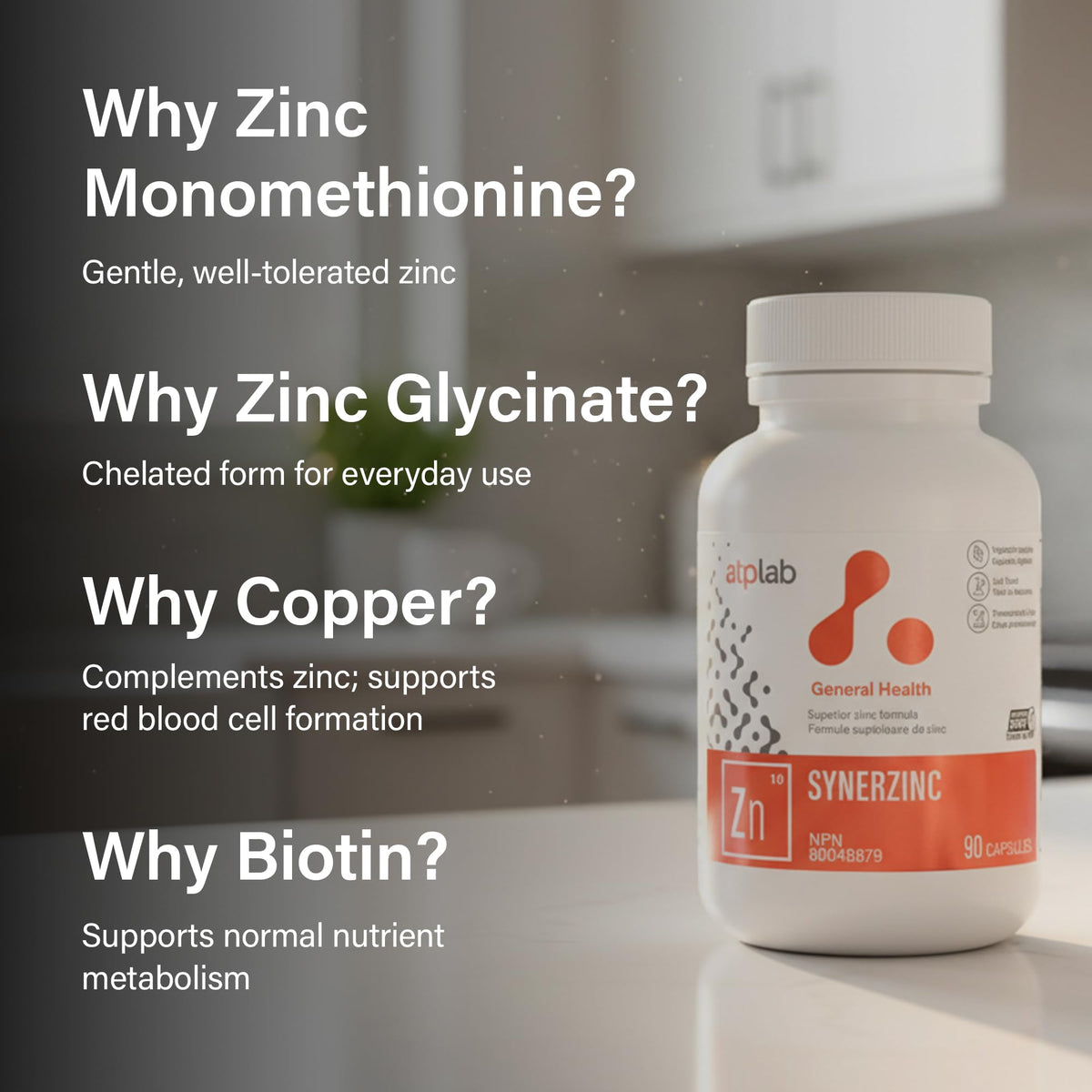 ATP LAB - Synerzinc, 90 Capsules 90-Day Supply - Zinc Supplement An Essential Mineral - Helps to Maintain Healthy Skin and Immune Function - Helps to Produce and Repair Connective Tissue 🍁 All In One Marketplace Canada