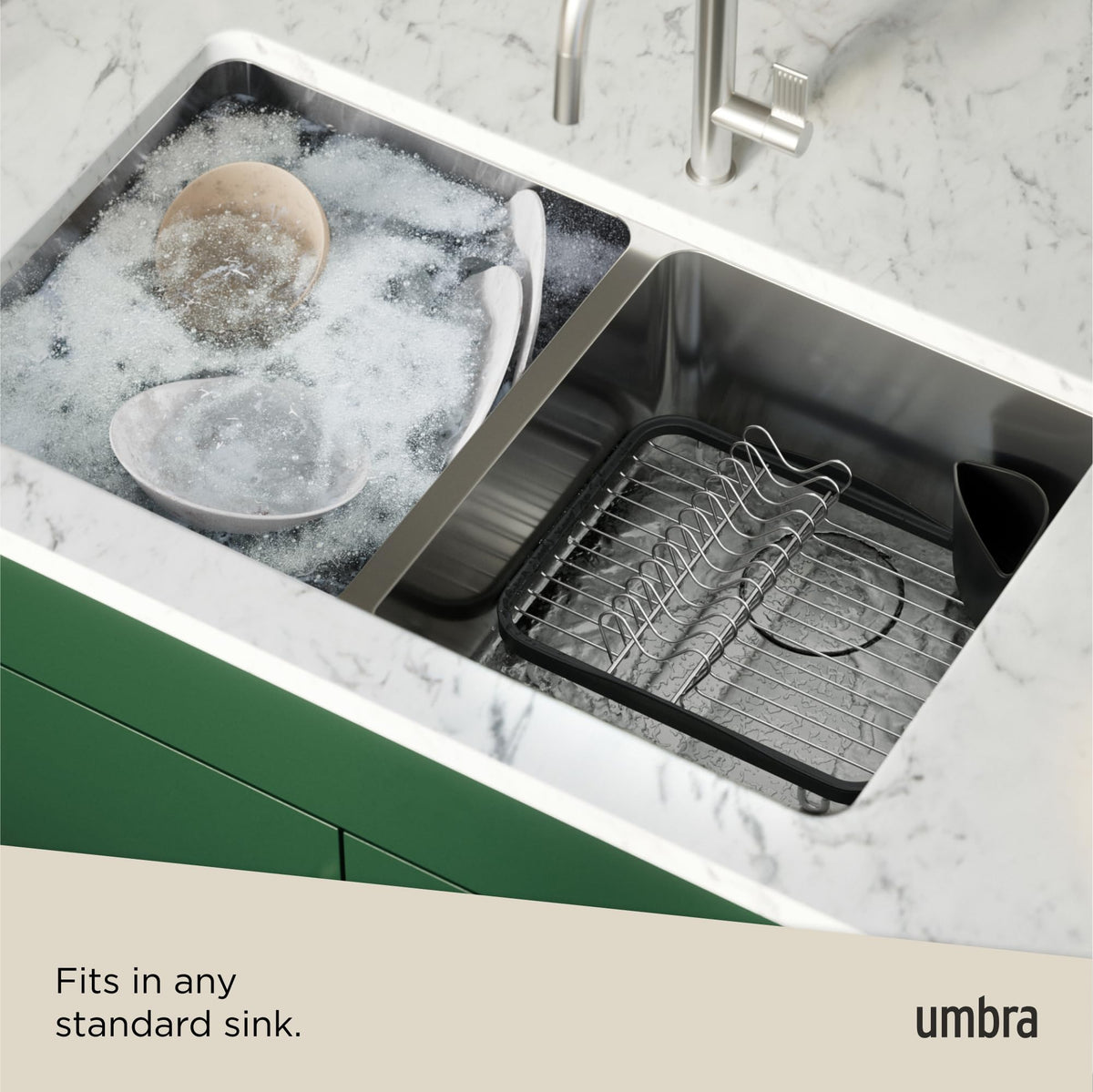 Umbra Sinkin Dish Drying Rack – Drainer Caddy with Removable Cutlery Holder – Use in Sink or On Counter, Standard, Black/Nickel 🍁 All In One Marketplace Canada