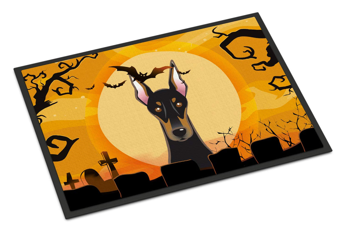 Caroline's Treasures BB1803MAT Halloween Doberman Doormat 18x27 Front Door Mat Indoor Outdoor Rugs for Entryway, Non Slip Washable Low Pile, 18H X 27W