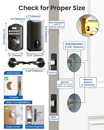Veise KS01B Keypad Door Lock with 2 Lever Handles Set, Matte Black 🍁 All In One Marketplace Canada