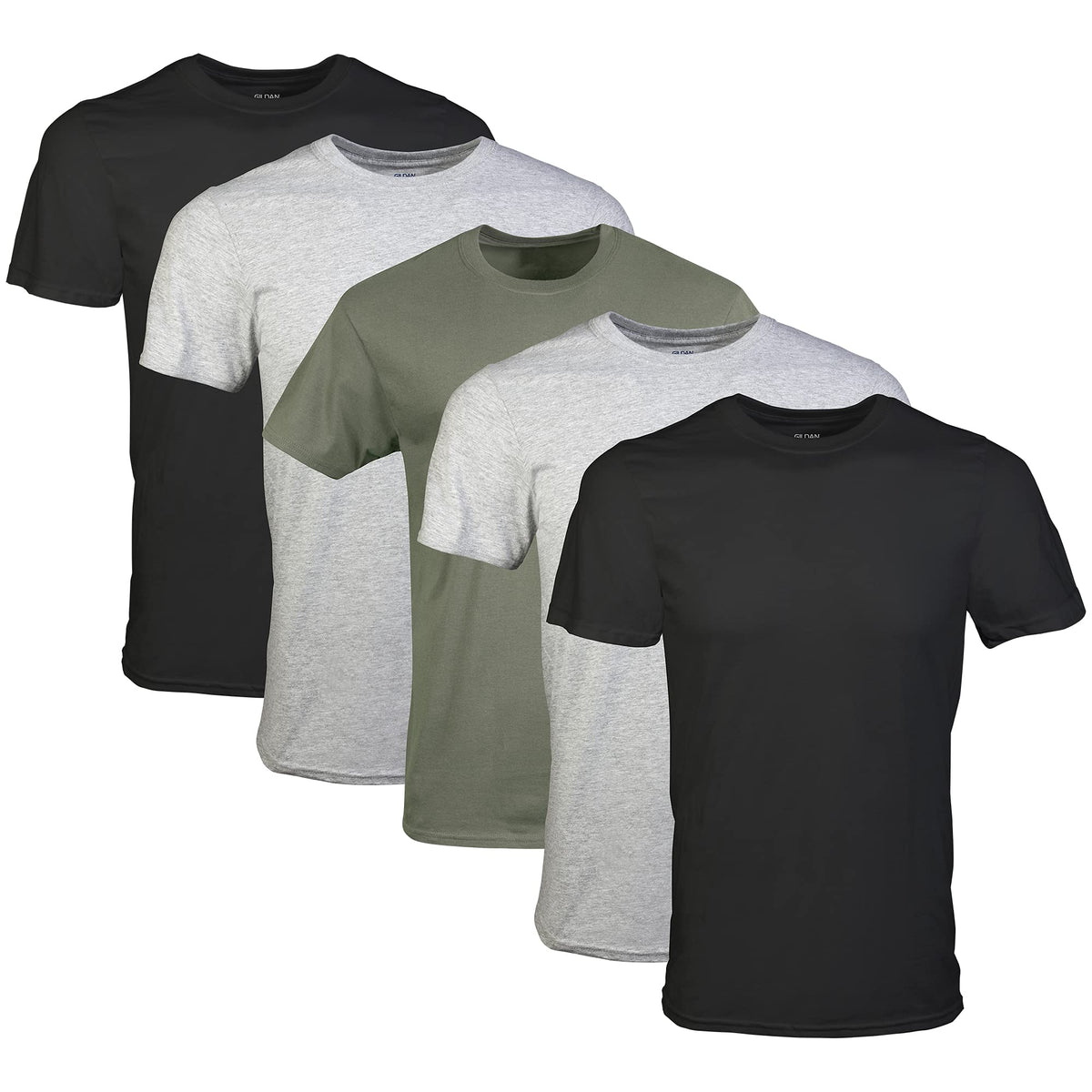 Gildan Men's Crew T-Shirts, Multipack, Style G1100, Black/Sport Grey/Military Green (5-Pack), XX-Large 🍁 All In One Marketplace Canada
