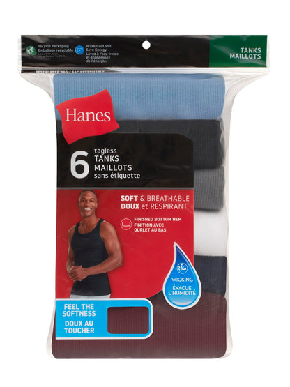 Hanes Men’s Ribbed Tank, Cotton Undershirt Tank, 6-Pack, Assorted, Size X-Large 🍁 All In One Marketplace Canada