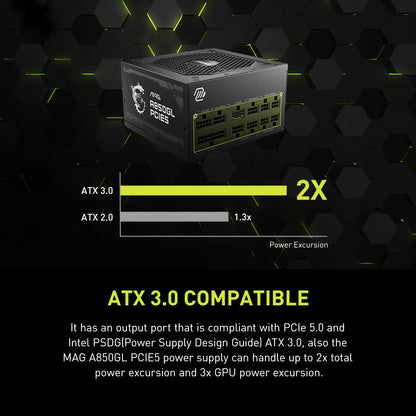 MSI MAG A850GL PCIE5, Fully Modular Compact Gaming 850W Power Supply, 80+ Gold, ATX 3.1 & PCIe 5.1 Ready, Native Dual-Color 12V-2x6 Cable, 10 Year Warranty 🍁 All In One Marketplace Canada