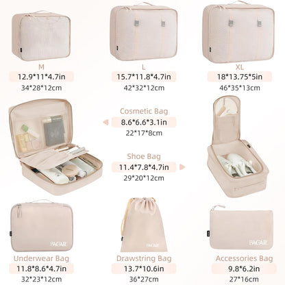 BAGAIL 8 Set Packing Cubes, Lightweight Travel Luggage Organizers with Shoe Bag, Toiletry Bag & Laundry Bag (Cream) 🍁 All In One Marketplace Canada