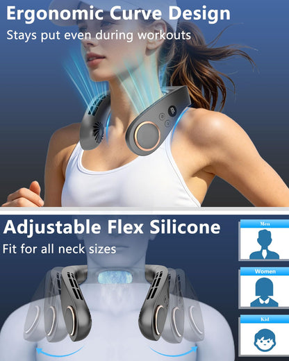 Neck Fan with Cooling Plate-5500mAh Rechargeable, Ultra Quiet Operation, 5 Speeds & 3 Cooling Modes, USB-C Fast Charging, LED Display Battery & Speed, Bladeless Wearable Neck Cooler for Travel Black 🍁 All In One Marketplace Canada
