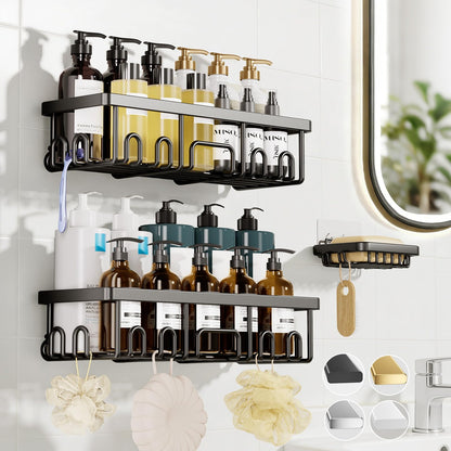 Veken Large Capacity Shower Caddy 3-Pack, No Drilling Adhesive Rack with Soap Holder, Rustproof & Waterproof Shelves, Bathroom Organizers and Storage, Wall-Mounted Kitchen & Home Decor, Black 🍁 All In One Marketplace Canada