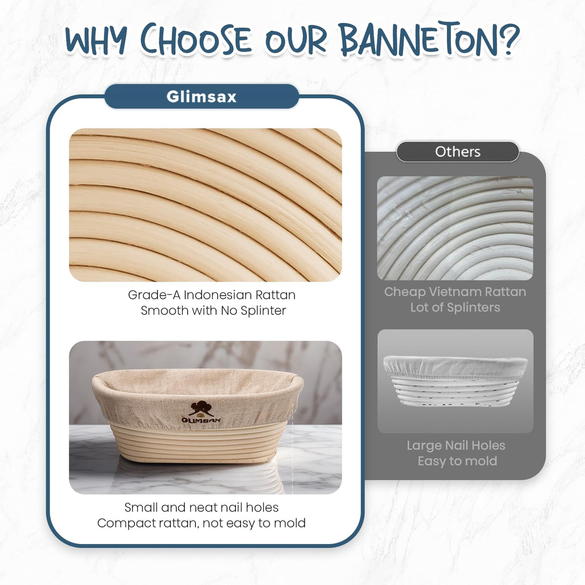 Glimsax Banneton Proofing Basket Set of 2, 9" Round & 10" Oval for Sourdough Baking, Bread Making Accessories and Tools Starter Kit, Gifts for Beginner and Professional Bakers 🍁 All In One Marketplace Canada