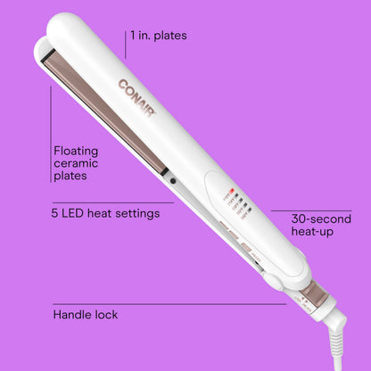 Conair Double Ceramic Hair Straightener Flat Iron with 1 Inch Floating Plates 5 Heat Settings up to 410°F Professional Styling Tool for Frizz-Free Straight Hair 🍁 All In One Marketplace Canada