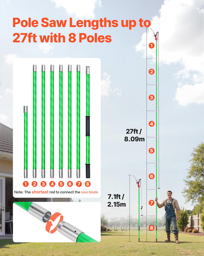 VEVOR Manual Pole Saw, 3.87-27 ft Extendable Pole Tree Pruner with Scissors, Sharp 65Mn Steel Blade, Lightweight Fiberglass Handle Pole, for High Branch Trimming, Pruning Tool for Palms and Shrubs 🍁 All In One Marketplace Canada