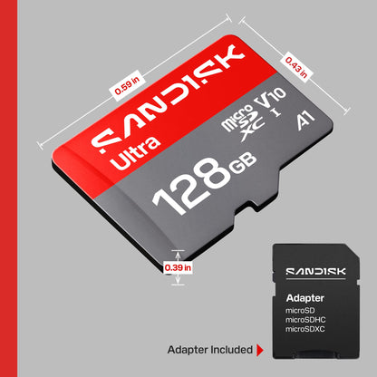 SANDISK 128GB Ultra microSD UHS-I Card - Up to 195MB/s Read Speed, Full HD Video, V10, U1, C10, A5 - SDSQUJQ-128G-GZ6MA