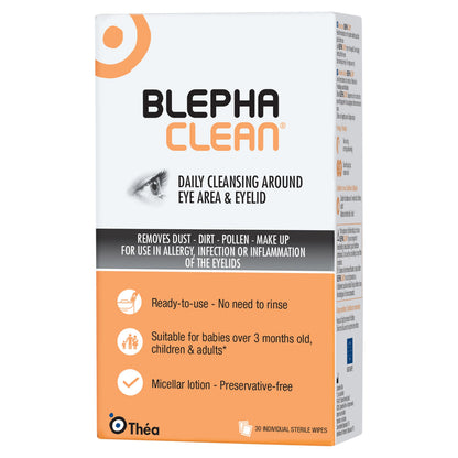 Thea Pharma BlephaClean Lid Wipes - Gentle, Sterile Ready-to-Use for Daily Lid Care, Ideal for those diagnosed with Dry Eye, including MGD & Blepharitis and Infants, Individually Wrapped - 30 Wipes 🍁 All In One Marketplace Canada