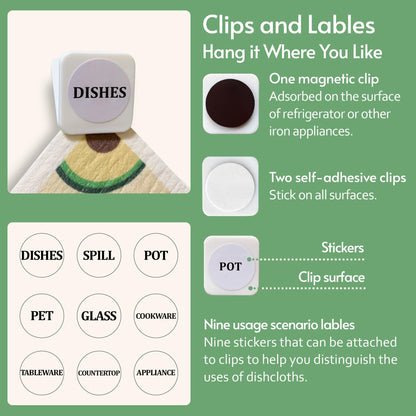 Eulnars Swedish Dish Cloth, 8-Pack Reusable Paper Towels, Swedish Dish Cloth with 3 Clips, 9 Classified Labels, Quick Drying Washable Dish Cloths, Super Absorbent Kitchen Towels, Odorless 🍁 All In One Marketplace Canada