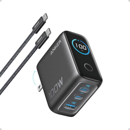 Anker Charger, 100W Max USB C Charger Block, 3-Port GaN and Ultra-Compact Wall Adapter, Smart Displayand Touch Control, for MacBook, iPad, iPhone 17/16 Series, and More (Non-Battery) (Black) 🍁 All In One Marketplace Canada