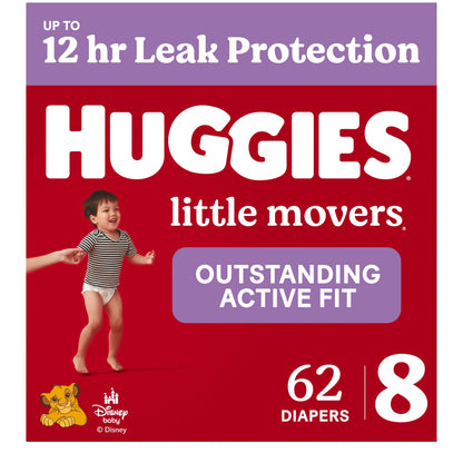 Huggies Size 8 Diapers, Little Movers Baby Diapers, Size 8 (46+ lbs), 62 Count 🍁 All In One Marketplace Canada