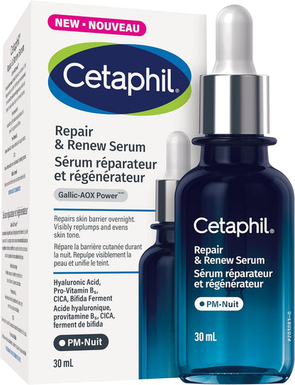 CETAPHIL Repair & Renew Night Serum for Stressed Sensitive Skin with Gallic Acid & Vitamin E, PM Face Serum, Repairs Skin Barrier Overnight, Dermatologist Recommended, 1 fl oz Dropper Bottle 🍁 All In One Marketplace Canada