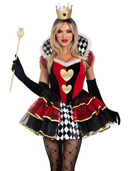 Leg Avenue Womens 2 Pc Queen of Hearts Halloween Costume for Women, Multicolor, X-Large