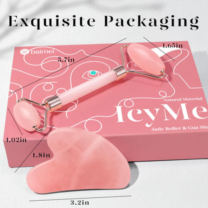 BAIMEI IcyMe Rose Quartz Roller & Gua Sha Set, Cooling Face Roller for Depuffing & Lymphatic Massage, Sculpting Tool for Face, Eyes & Neck, Smooth Skincare Gift for Women and Men 🍁 All In One Marketplace Canada