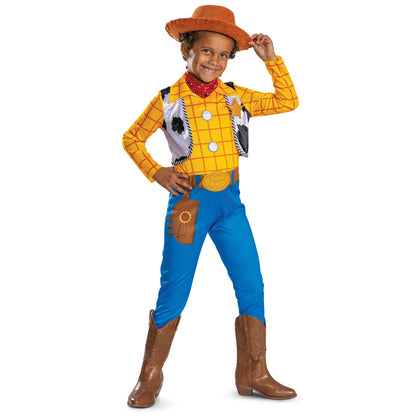 Disney Toy Story Deluxe Woody Costume, Official Boys Halloween Dress Up Outfit, Size (3T-4T)