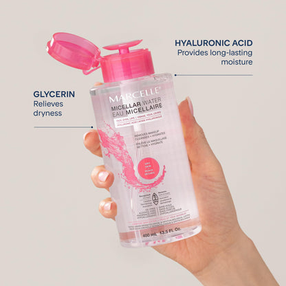 Marcelle Micellar Water, Dry + Sensitive Skin, with Hyaluronic Acid, Cleanses, Removes Makeup and Tones, Hypoallergenic, Oil-Free, Alcohol-Free, Fragrance-Free, Cruelty-Free, 400 mL 🍁 All In One Marketplace Canada