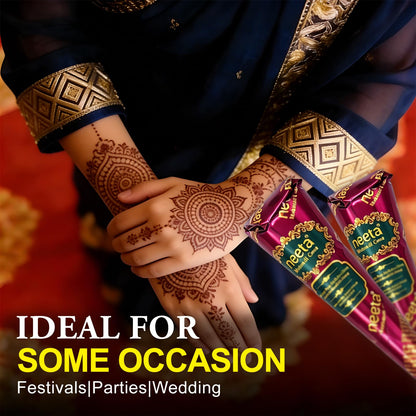 4 Pack Natural Mehendi Cone Henna Paste Temporary Tattoo Paste with 8pcs Tattoo Stencils| Each cone 25 grams | Indian Body Art Painting Drawing Tattoos Freckles (Reddish Brown Color) 🍁 All In One Marketplace Canada