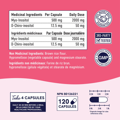 Inositol | Hormone Balance for Women | Myo-Inositol & D-Chiro | Ideal 40:1 Ratio | Myoinositol 2000mg, D Chiro 50mg | Regulate Menstrual Cycle & Support Ovarian Health | 120 Ct (1 Month Supply) 🍁 All In One Marketplace Canada
