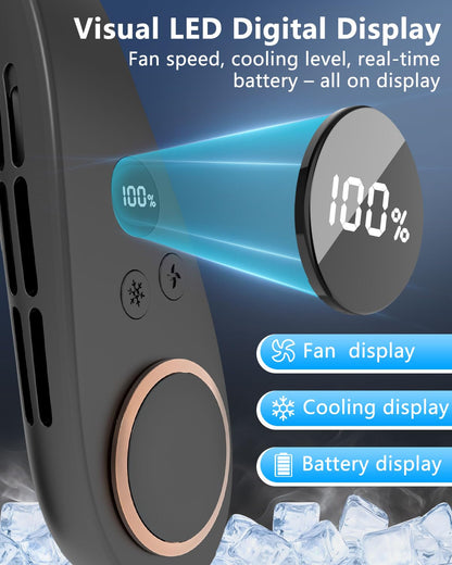 Neck Fan with Cooling Plate-5500mAh Rechargeable, Ultra Quiet Operation, 5 Speeds & 3 Cooling Modes, USB-C Fast Charging, LED Display Battery & Speed, Bladeless Wearable Neck Cooler for Travel Black 🍁 All In One Marketplace Canada