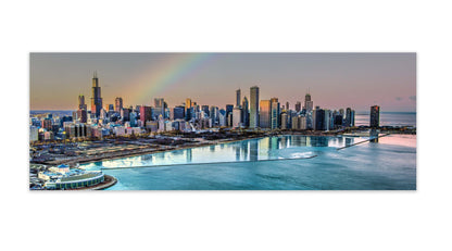 Chicago Bay bei Nacht – Skyline der Stadt – Großformatige Leinwand-Wandkunst
