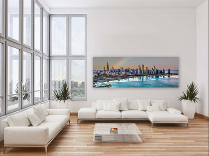 Chicago Bay bei Nacht – Skyline der Stadt – Großformatige Leinwand-Wandkunst