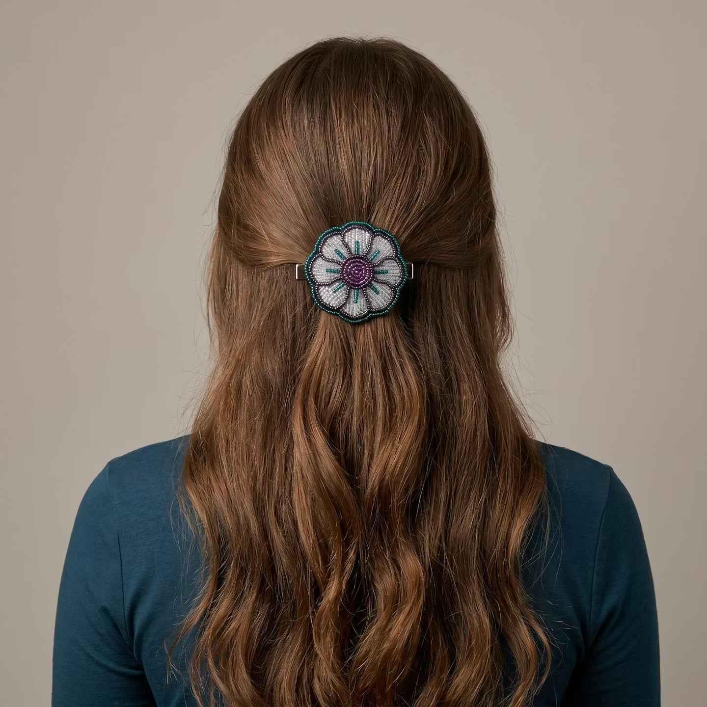 Silver Beaded Flower Barrette