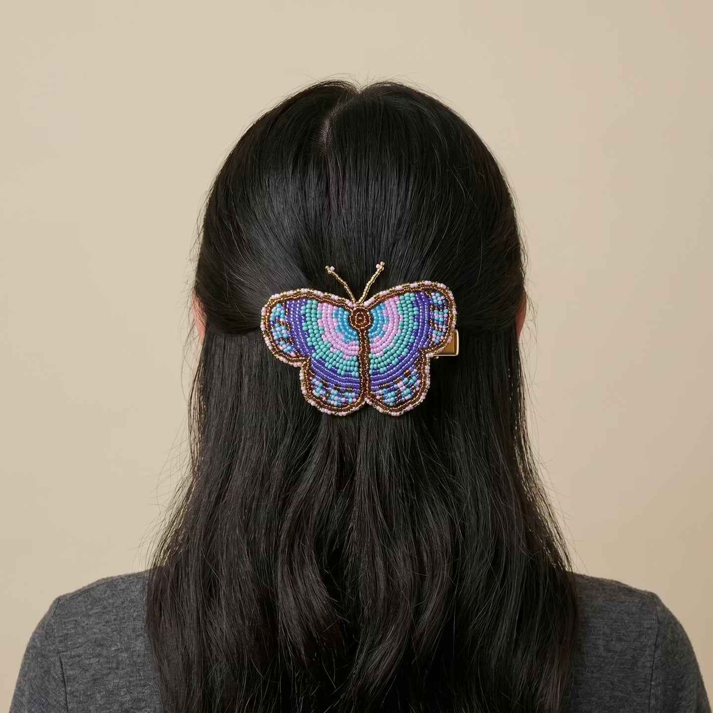 Turquoise Butterfly Beaded Barrette