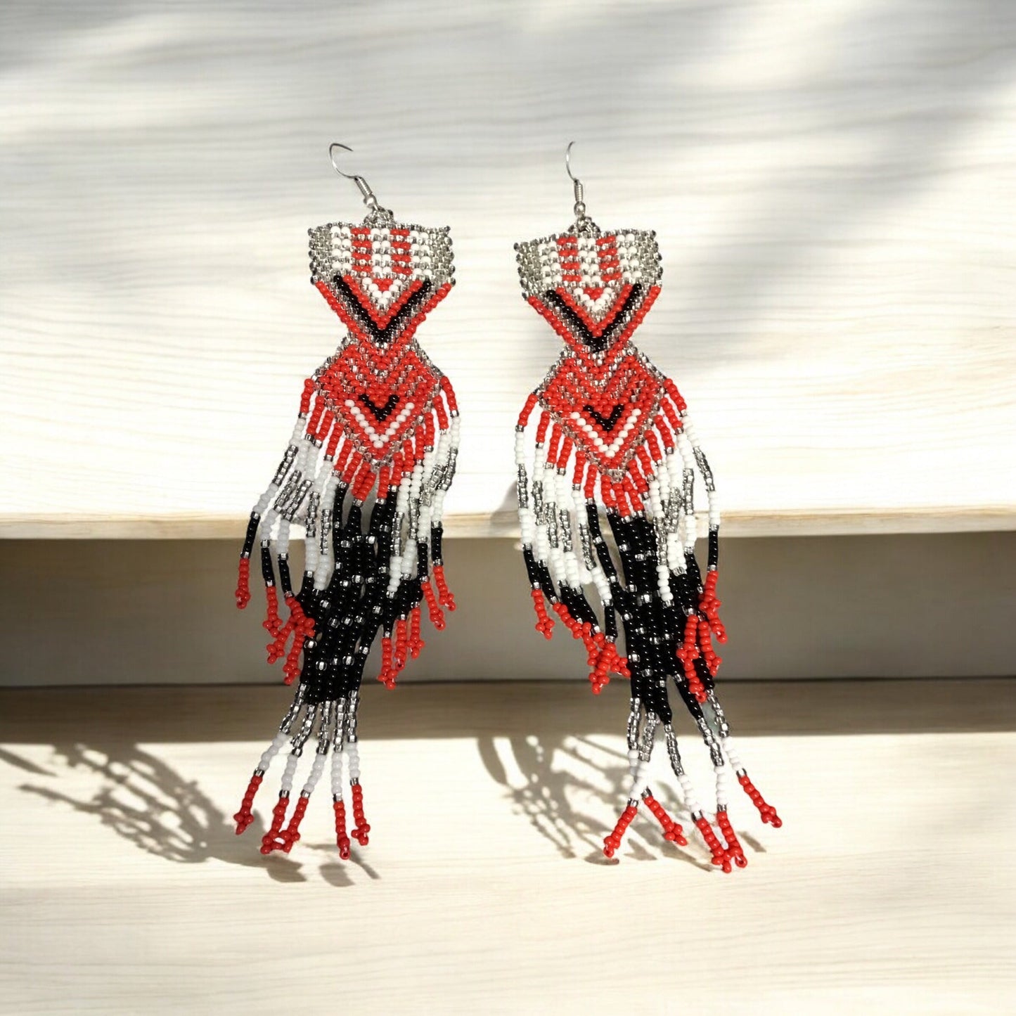 Silver and Red Sunset Path Beaded Earrings