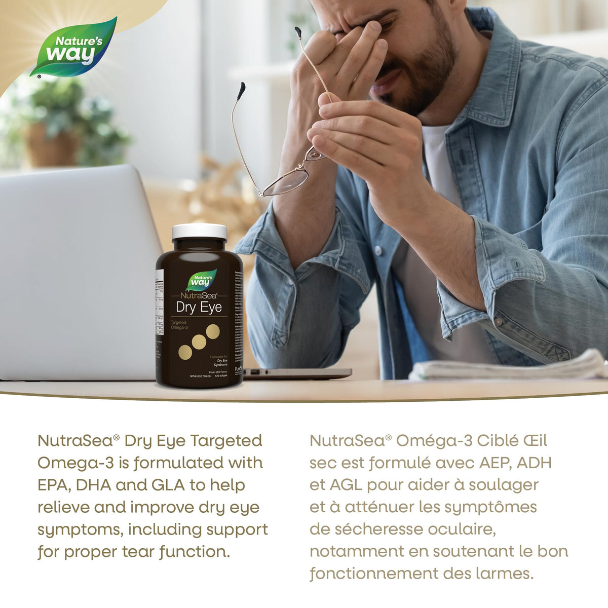 Nature’s Way NutraSea Dry Eye Omega‑3 Supplement – Targeted Eye Health & Tear Support – 1500 mg EPA + DHA with 150 mg GLA – Citrus Flavour Fish Oil – 120 Softgels 🍁 All In One Marketplace Canada