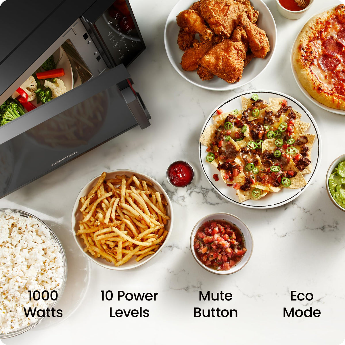 Chefman Countertop Microwave Oven 1.1 Cu. Ft., 1000 Watts with 10 Power Levels, 6 Cooking Presets with One-Touch Express Cook, Eco Mode, Child Safety Lock, & Mute Button - Black 🍁 All In One Marketplace Canada