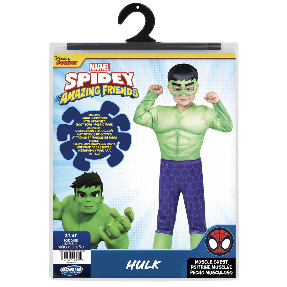 Marvel Hulk Official Toddler Halloween Costume - Premium Quality Padded Jumpsuit and Fabric Mask (3T-4T)