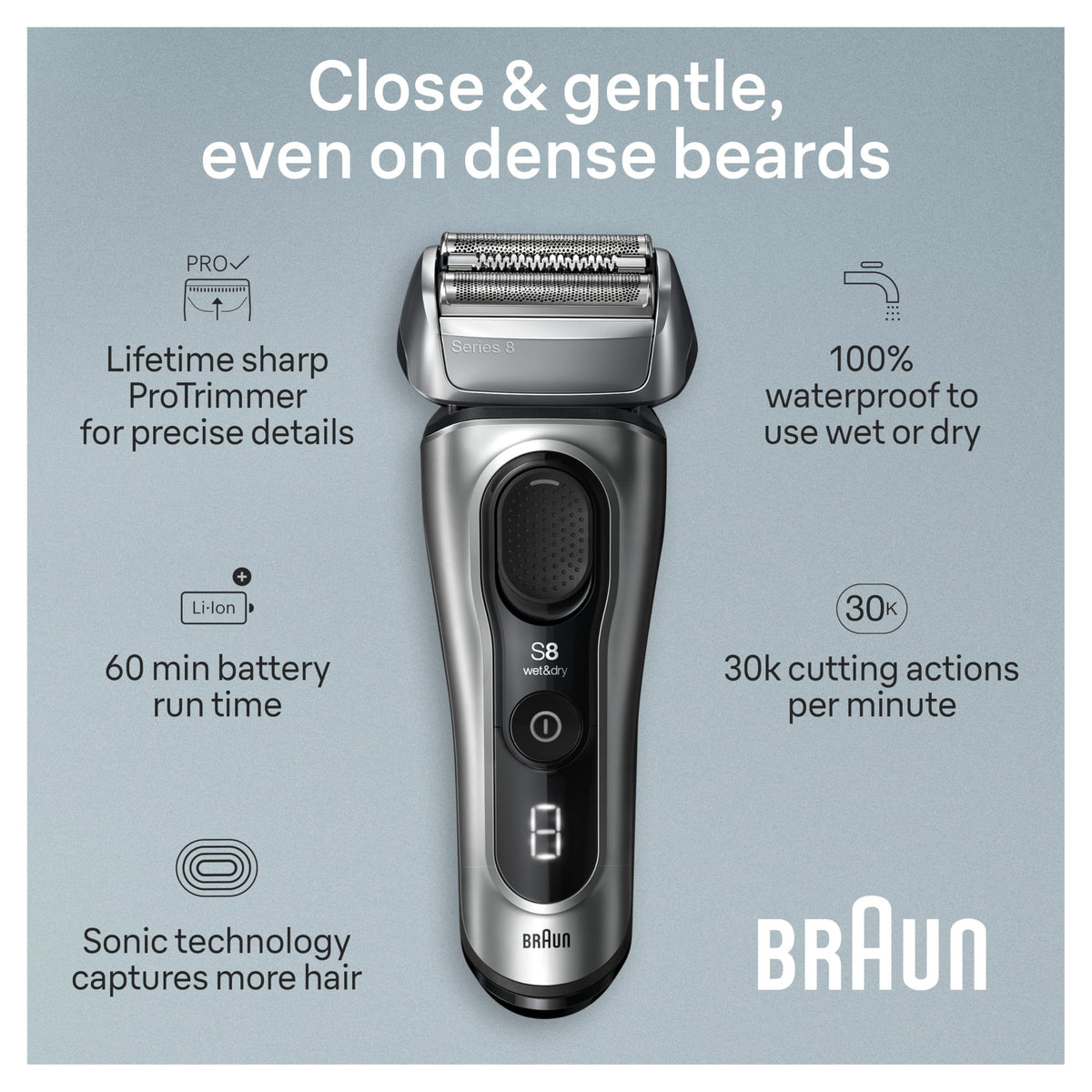 Braun Series 8 Electric Shaver for Men with Precision Long Hair Trimmer, Wet and Dry Electric Razor with Charging Stand and Travel Case, 8517s Galvano Silver 🍁 All In One Marketplace Canada
