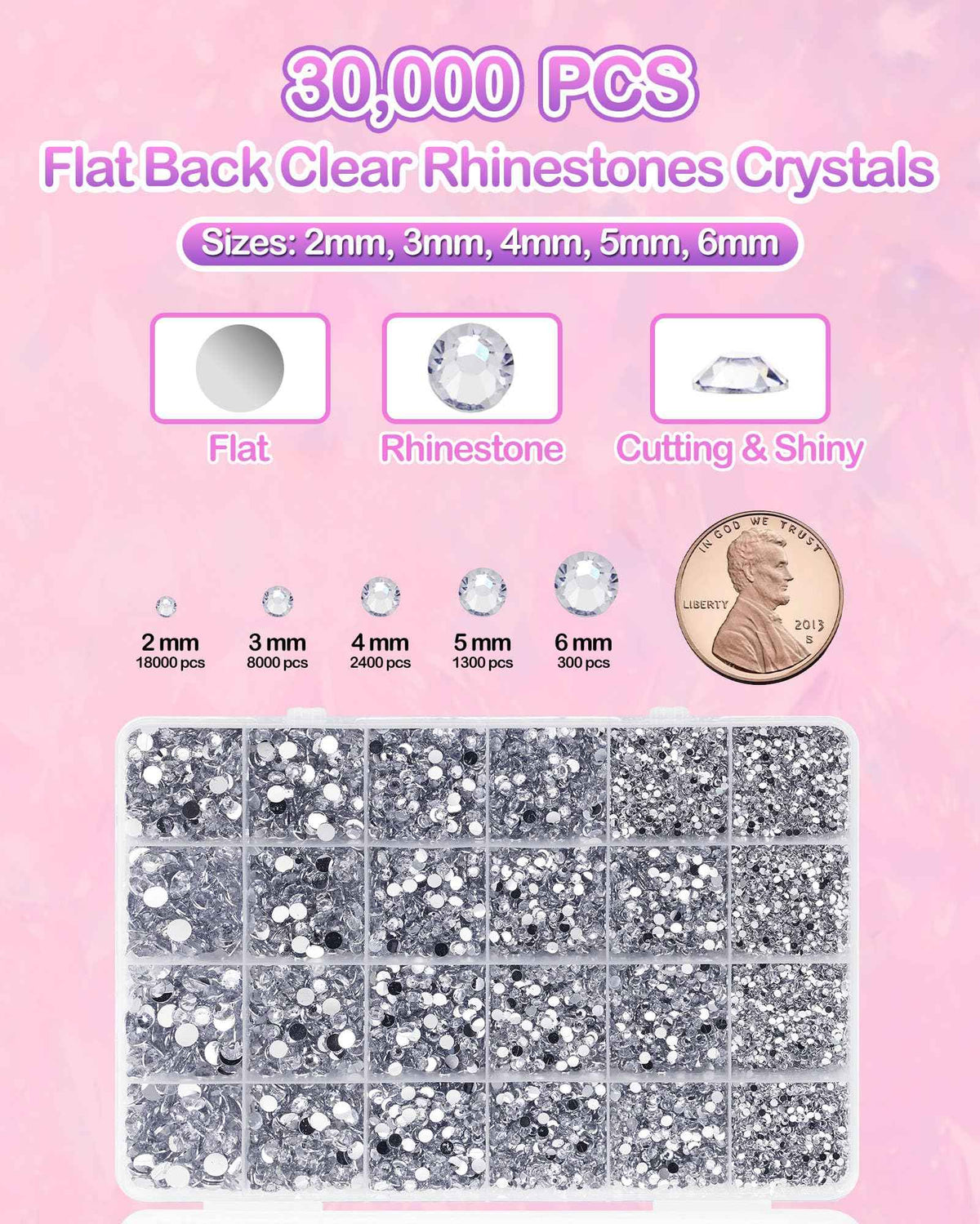62,000pcs/64-Cells Bedazzling Kit, with 32,000pcs 3mm Nail Rhinestones in 40Colors for Bedazzling & 30,000pcs Clear Flatback Nail gems,6 Bottles B7000 Jewelry Glue, 2 Tweezers & 2 Dotting Pens 🍁 All In One Marketplace Canada