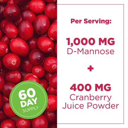 PlantVital D-Mannose Capsules - Made in Canada - 1000mg Daily Dose (2 Capsules) - Cranberry Pills for UTI Support & Bladder Health – DMannose and Cranberry Supplement - 120 Count, 2-Month Supply 🍁 All In One Marketplace Canada