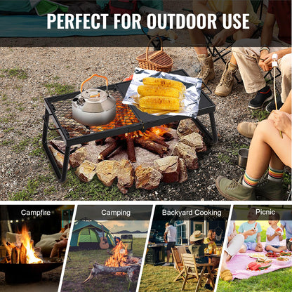VEVOR Folding Campfire Grill, Heavy Duty Steel Mesh Grate, 22.4" Portable Camping Grates Over Fire Pit, Camp Fire Cooking Equipment with Legs Carrying Bag, Grilling Rack for Outdoor Open Flame Cooking 🍁 All In One Marketplace Canada