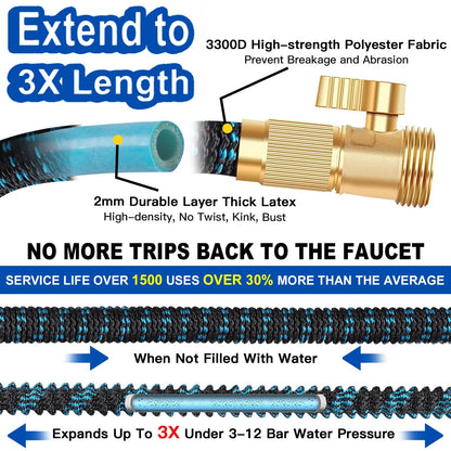 100ft Expandable Garden Hose Water Hose - Kink Free Flexible Expending Hose 100ft with 10 Function Nozzle and 3-Layers Latex, 3/4 Solid Solid Fittings, Lightweight Pipe (Blue) 🍁 All In One Marketplace Canada