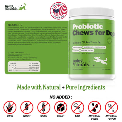 Deley Naturals Probiotics for Dogs - Dog Probiotics Chewable with 6 Digestive Enzymes & 4 Billion CFUs - Probiotic Chews for Dogs Gut Health Diarrhea & Digestion - Digestive Balance Dog Supplements 🍁 All In One Marketplace Canada