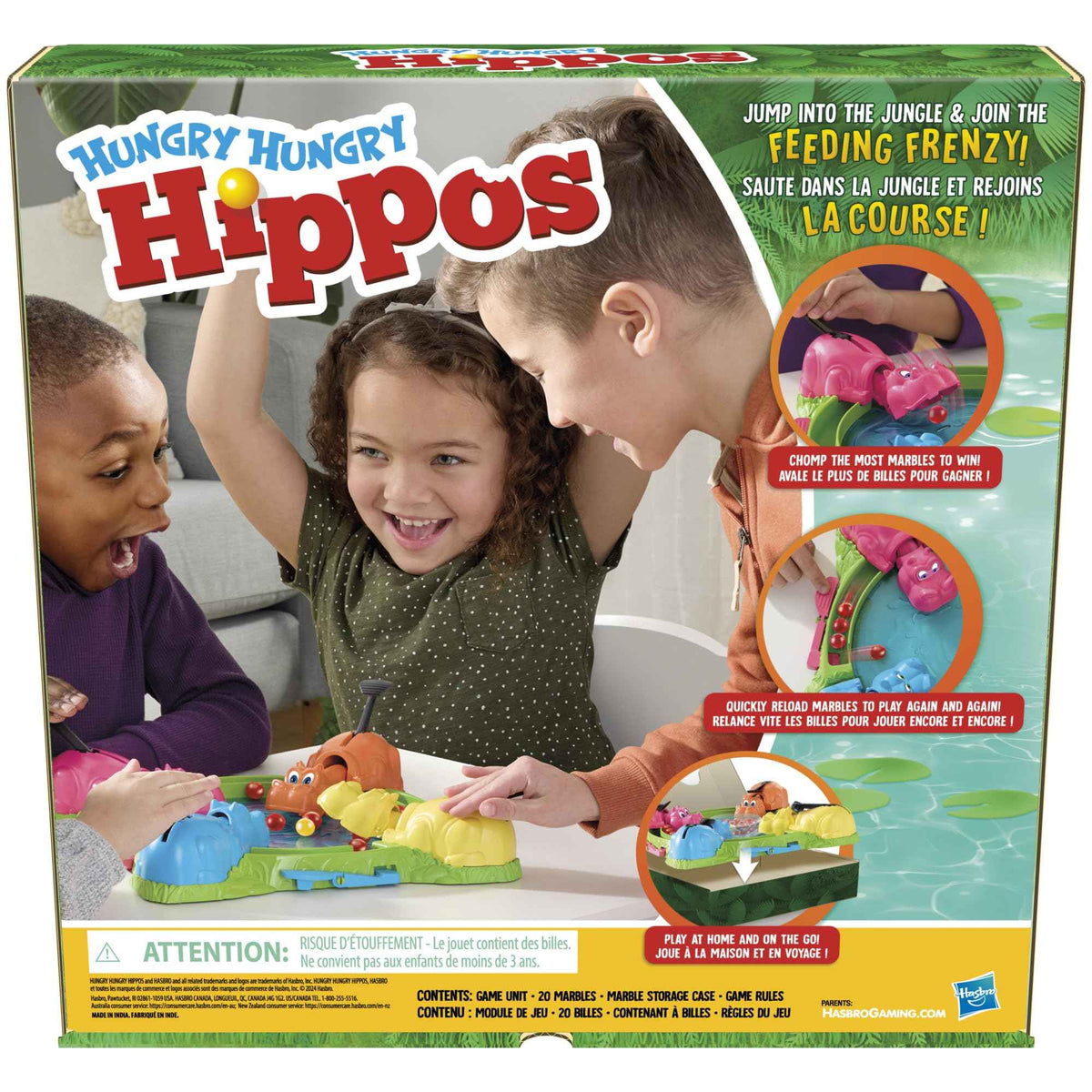 Hungry Hungry Hippos Game for Preschoolers | with Instant Marble Relaunch, Easy Set-Up & Storage| Ages 4 and Up | for 2 to 4 Players | Kids Games (English & French) 🍁 All In One Marketplace Canada